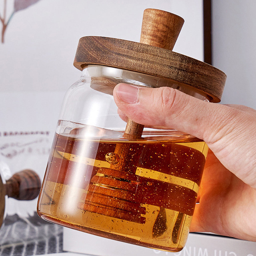 Honey Jar with Dipper Glass Storage