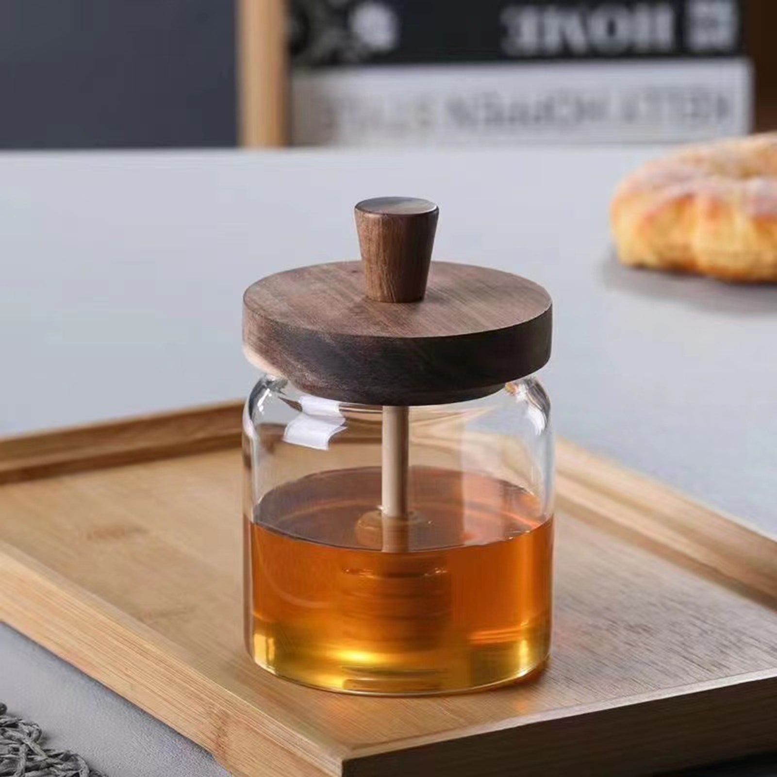 Honey Jar with Dipper Glass Storage