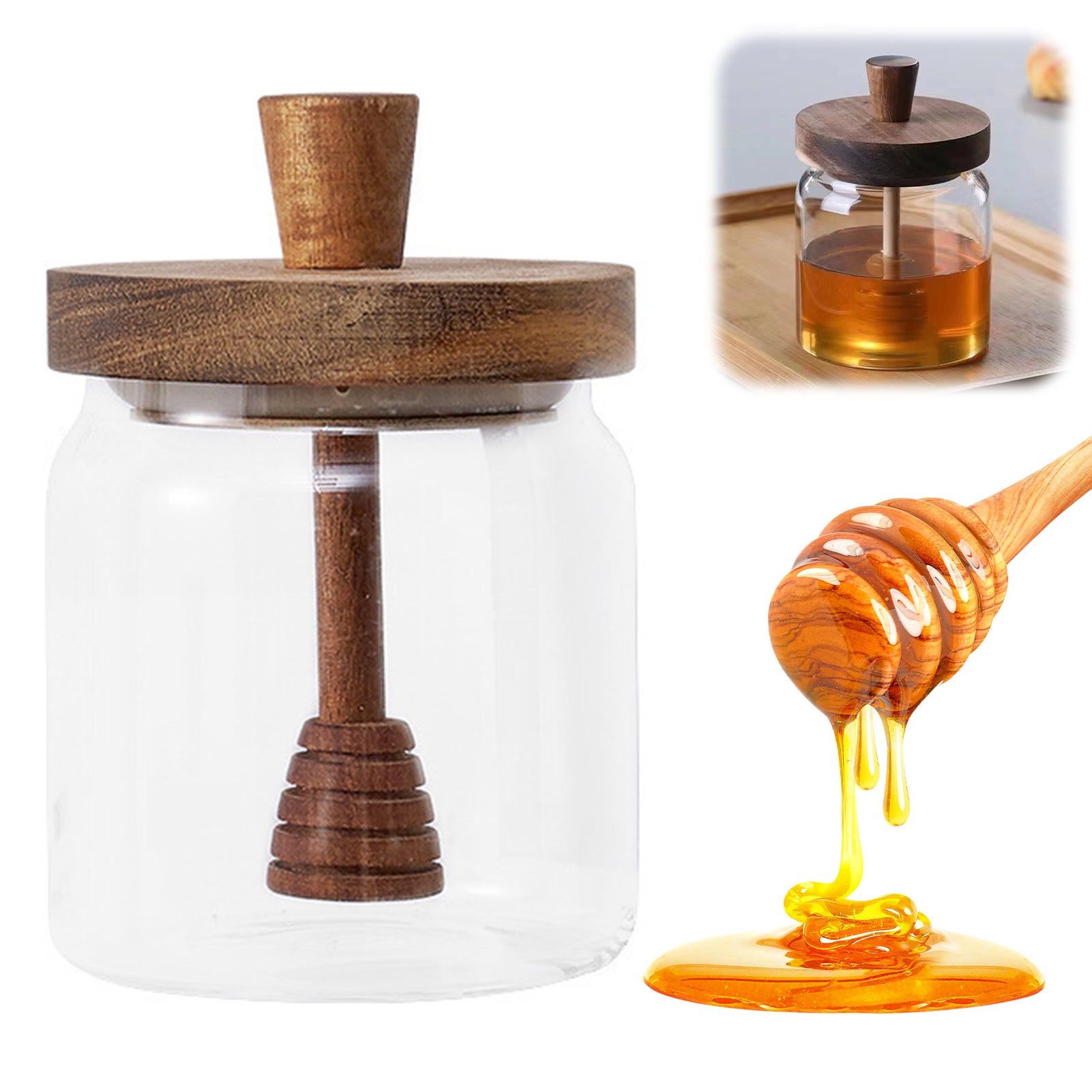 Honey Jar with Dipper Glass Storage